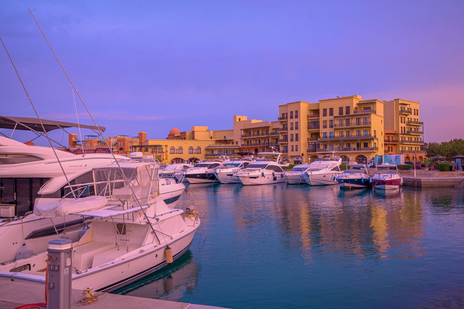 Abu Tig marina in El Gouna at dusk